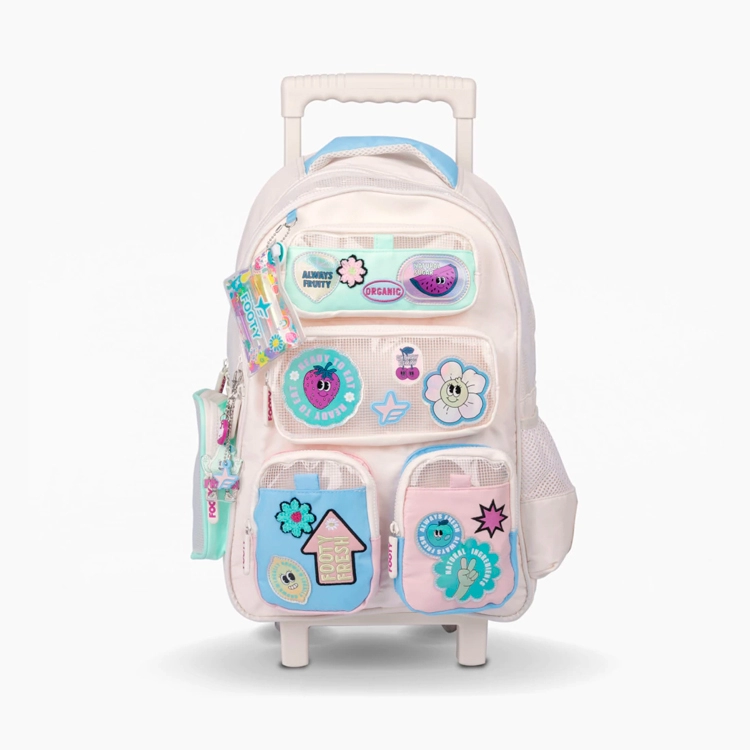 Mochila Escolar Footy 2026 Wonder Pockets Beige con Carro 18" Art.F26331